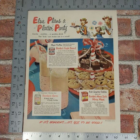 1950 - Borden - Elsie the Cow Plans a Platter Party -Original Retro Vtg PRINT AD - Picture 2 of 9